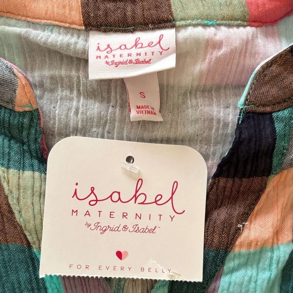 BNWT Isabel Maternity Dolman Colorful Plaid Button Up Shirt Tunic Dress
